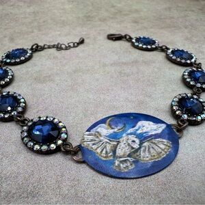 Handcrafted Blue Owl Moon Statement Bracelet